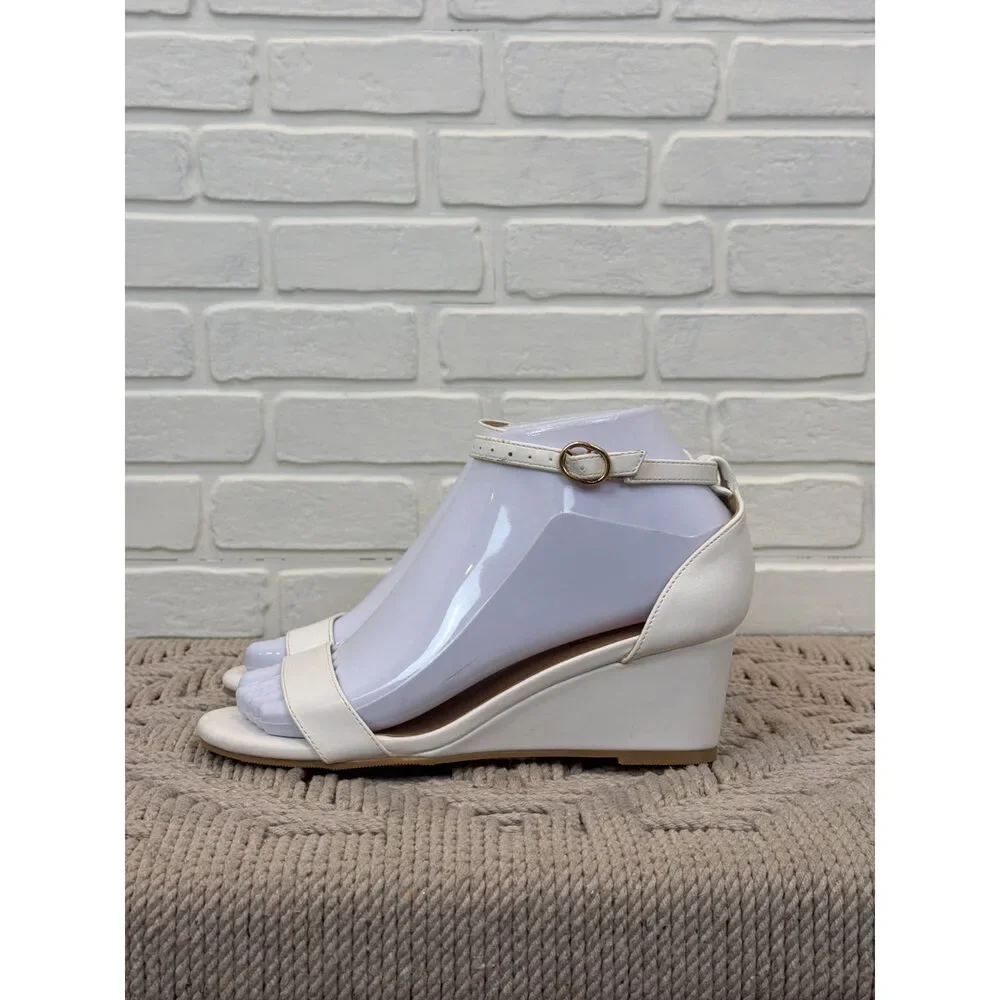 Odifu Ankle-Strap Wedge Sandals Cream Open-Toe Size 5